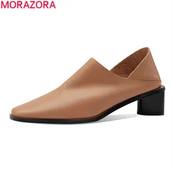 MORAZORA 2024 nuove donne di arrivo pompe scarpe da donna slip-on in vera pelle tacchi spessi scarpe eleganti causali con punta quadrata