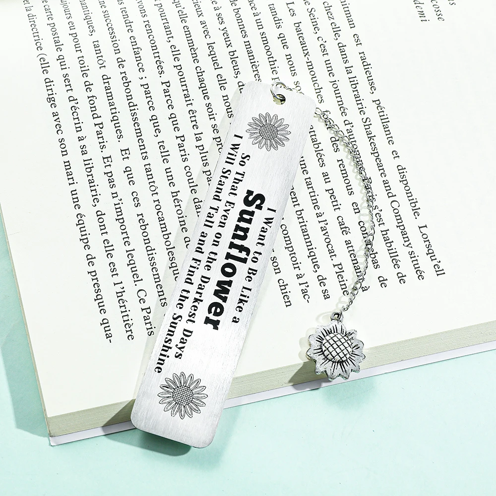 Sunflower text bookmark - full of sunshine, hope, stainless steel bookmark with pendant, a thoughtful gift for bookworms reading