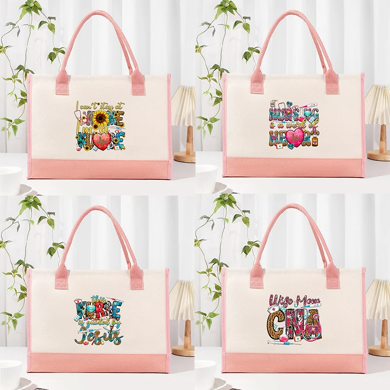 Nurse's Day Colorful Printed Fashion Canvas Women's Handbag Large Capacity One Shoulder Casual Beach Bag Interior Waterproof