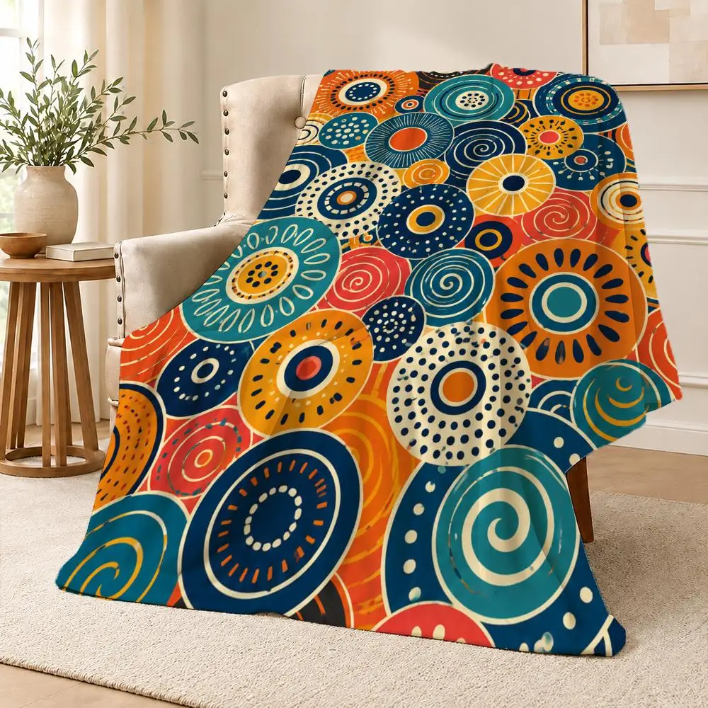 Abstract Chromatic Circle Dance Colorful Geometric Throw Soft Flannel Throw Blanket Warm for Couch Bed Sofa pets Cozy All Season