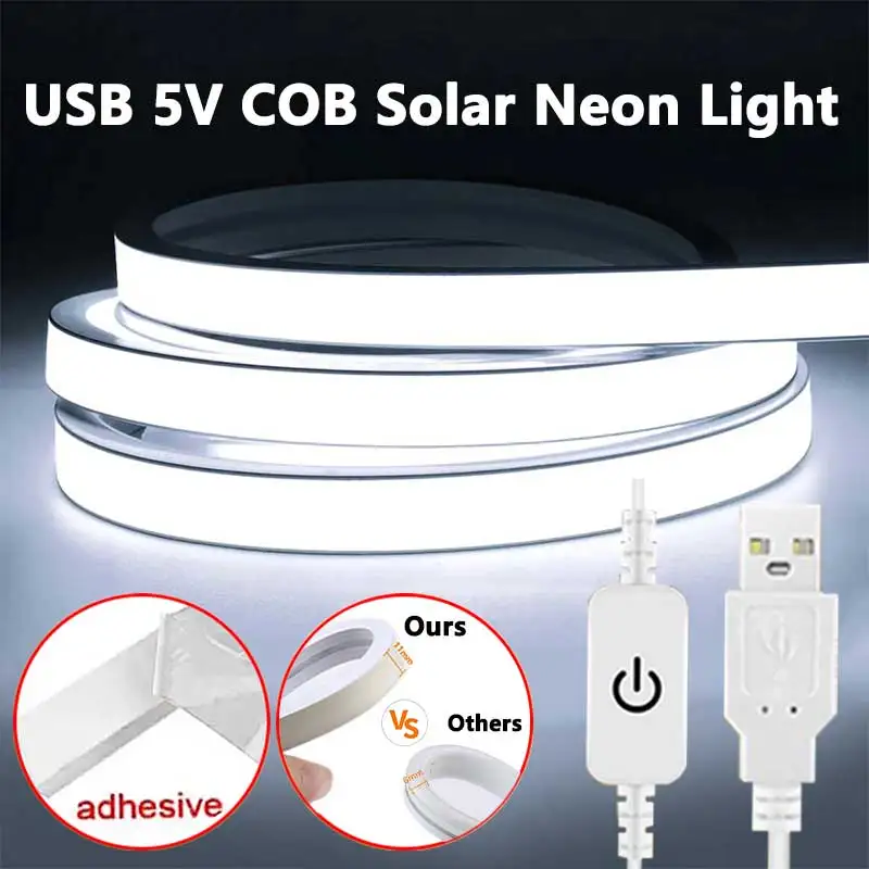 USB COB Led Strip 5v Led Ribbon Adhesive High Brightness for Room Waterproof Led Strip Flexible Ribbon for Outdoor Garden Lighti