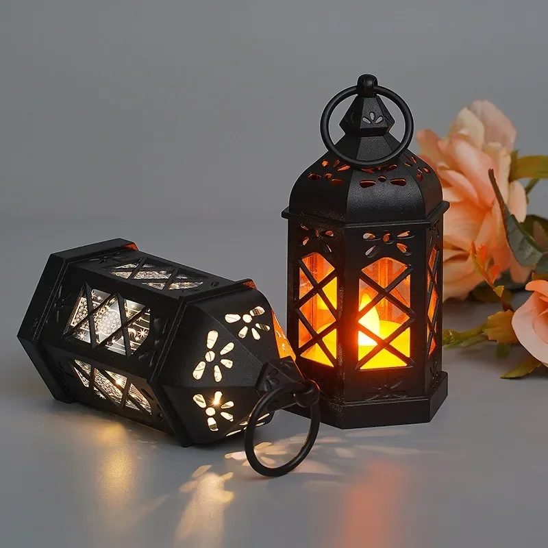 LED Retro Hexagonal Candle Lamp, lâmpada de vento para crianças, lâmpada portátil portátil, ambiente desktop decoração, Halloween Pony Lamps