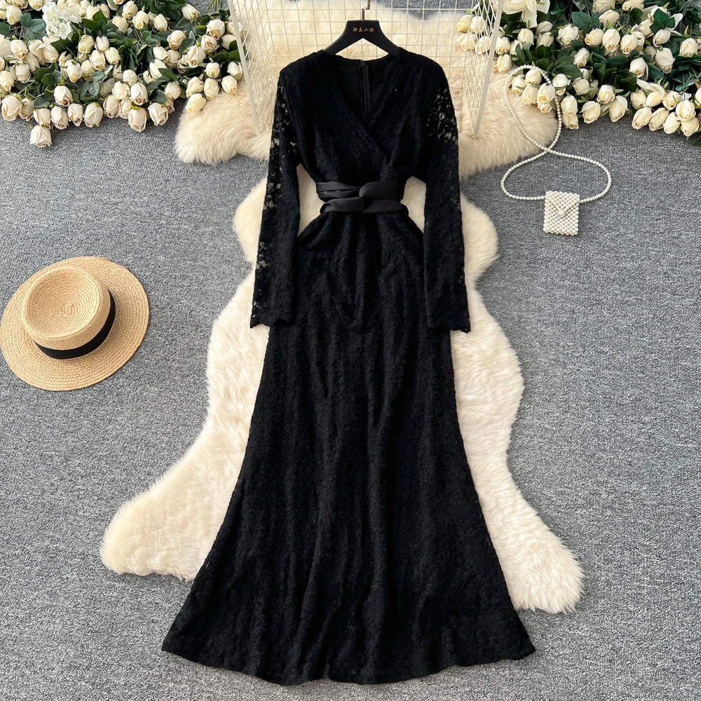 Chic vintage Sexy croisé à manches longues fée vacances longue robe femmes Boho robe d'été robes de cérémonie