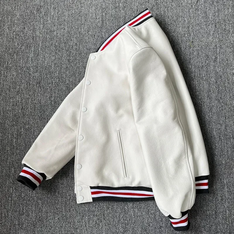Soft first layer cowhide leather leather jacket men's short baseball jacket leather jacket casual simple loose