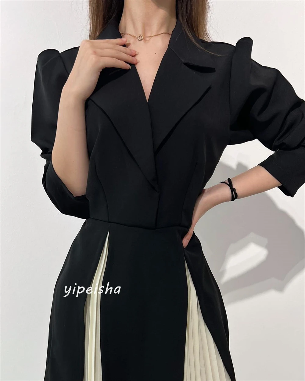 Customized Jiayigong  s Draped Pleat  A-line V-Neck Bespoke Occasion Gown Knee Length Dresses