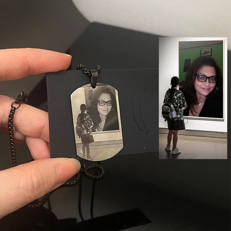 

Пользовательская фотобирка с лазерной гравировкой, черный кулон, ожерелье для мужчин и женщин, из нержавеющей стали, прочное ожерелье с изображением портрета, подарок на память