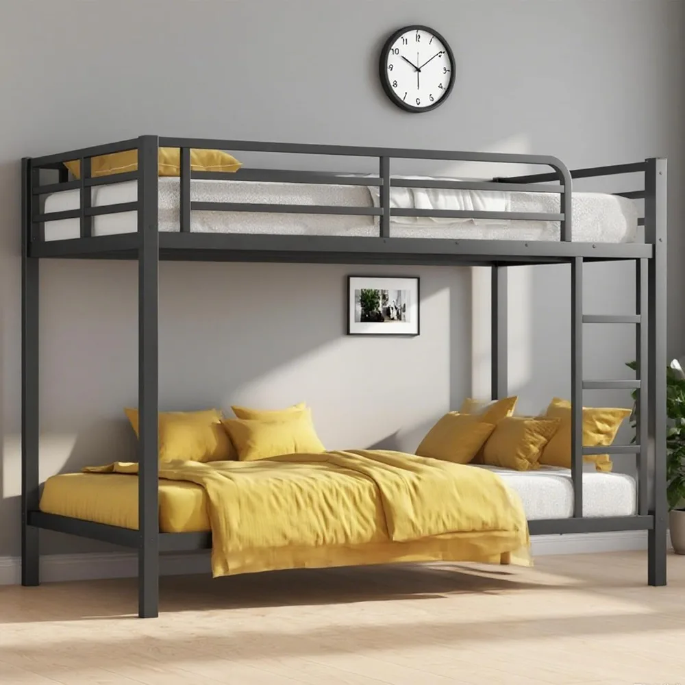 Metal Twin XL Over Twin XL Bunk Bed for Kids,Heavy Duty Adults Bunk Beds with Guardrail & Ladders,Bunk Beds for Teens,Adults,Bla