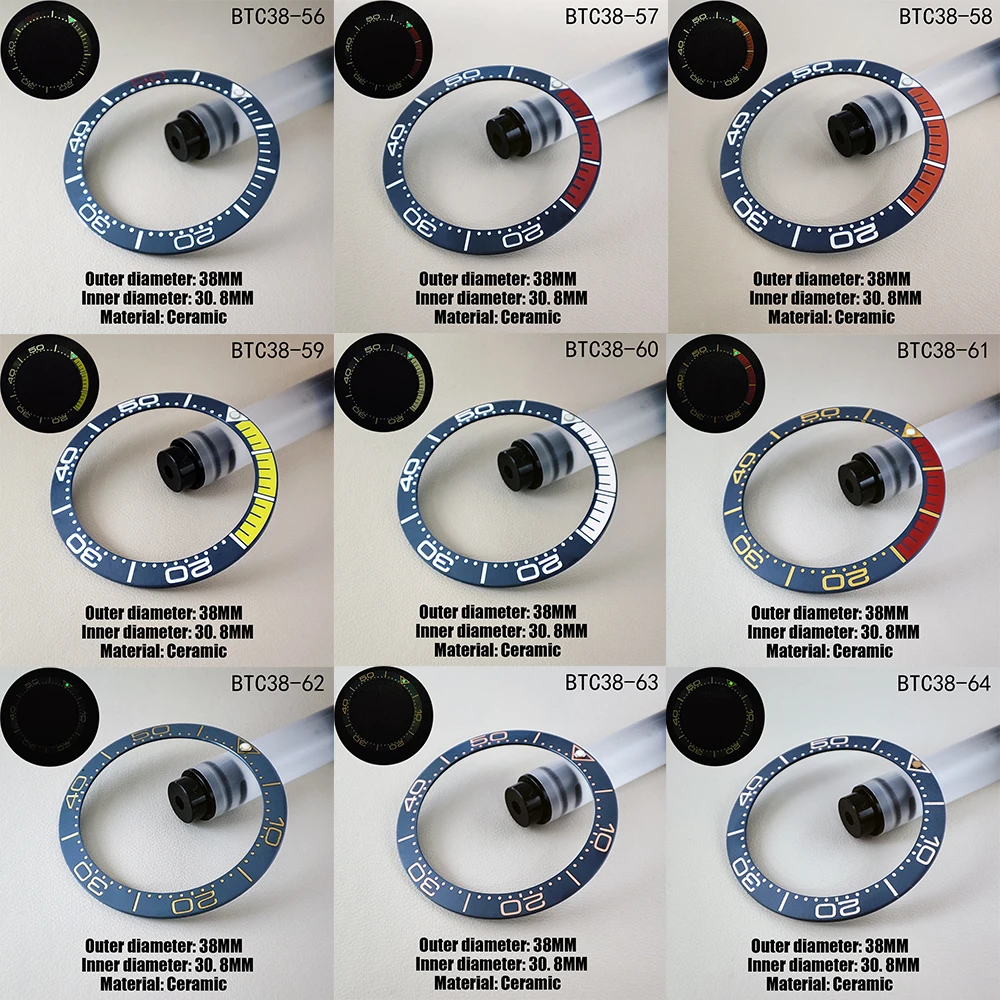 

38*30.8MM Luminous Bead And All Luminous Watch Bezel Insert Ring Tilt Glossy/Matte Ceramic/Aluminium For 40MM Men Case Inner