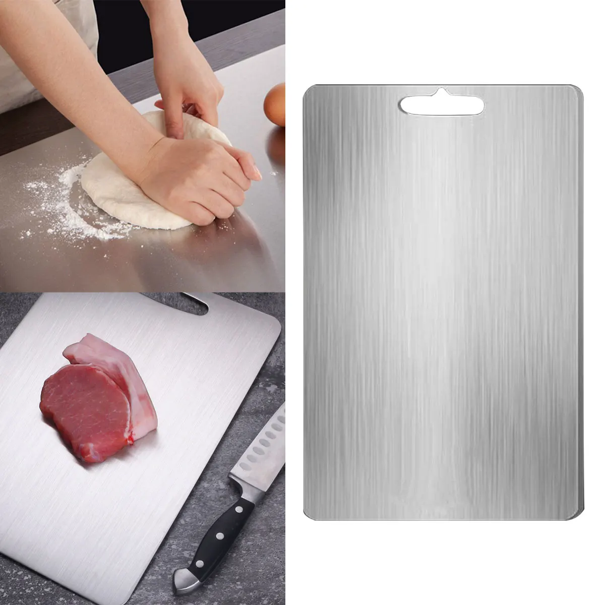 

Wear-resistant Stainless Steel Cutting Board Double Sided Thickened Chopping Board Easy Clean Kneading Dough Board for Kitchen