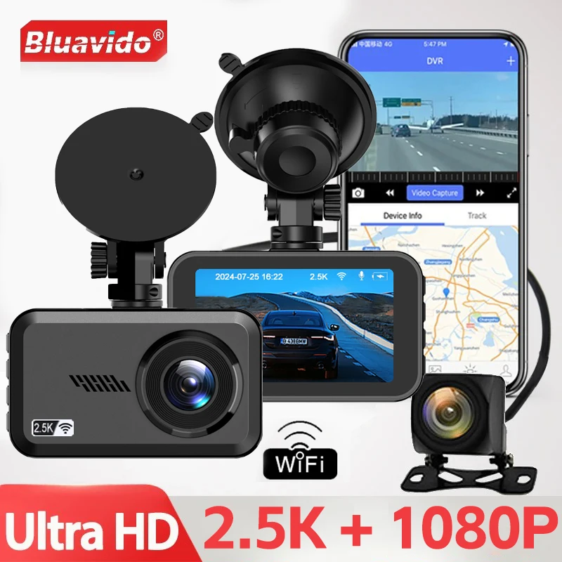 Bluavido 2.5K Ultra HD 2560*1440P Dash Cam WiFi GPS Logger IMX415 Car Video Recorder Dual Camera 1080P Night Vision Black Box 