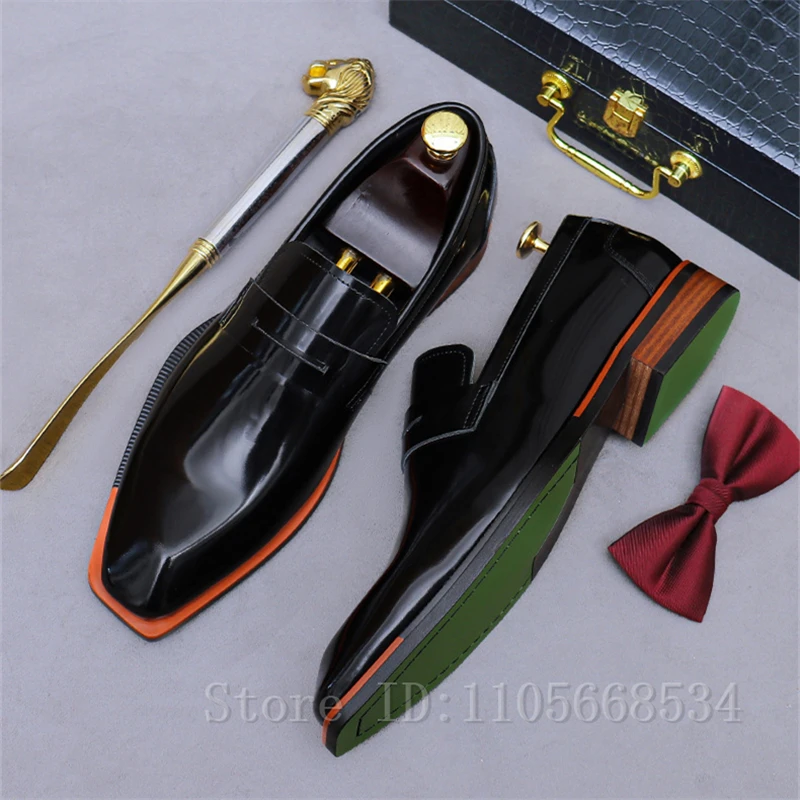 Premium Glossy Patent Leather Loafers Men Square Toe Slip On Formal Dress Shoes Luxury Gentleman Party Office Business shoes