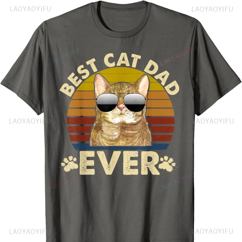 Retro Vintage Best Cat Dad Ever Cat Daddy Gift T-Shirt Harajuku Graphic T Shirts High Quality Cotton Casual Fashion Comfortable