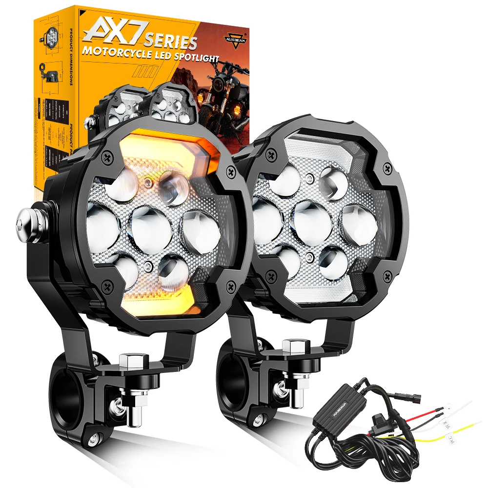 AUXBEAM AX7 SERIES 4.2INCH LED SPOTLIGHT 2 COLOR SWITCHBACK 3+4 MODES High Low Beam DRIVING FOG LIGHT FOR Car ATV Motorcycle