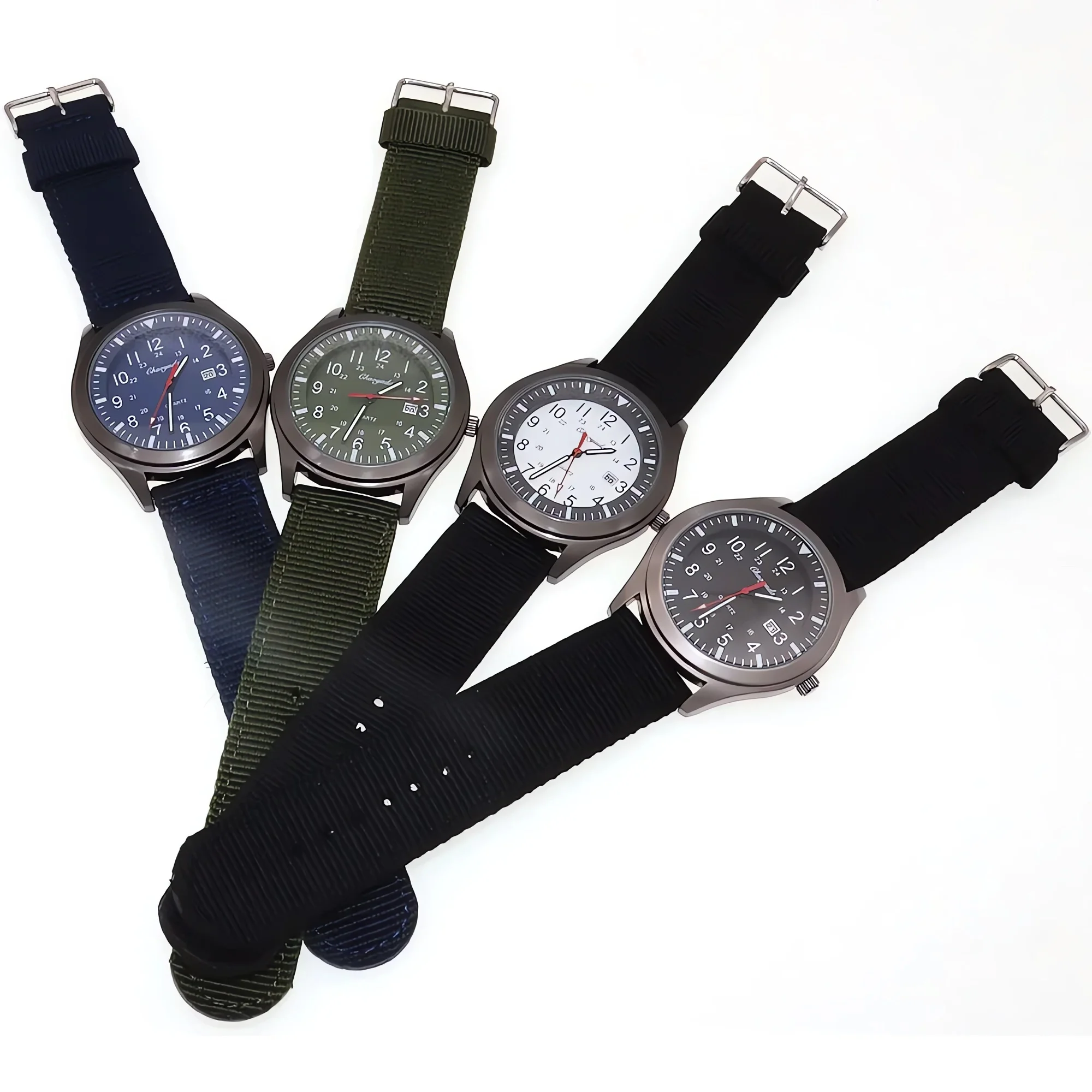 

4Pcs Luxury Men's Sports Watches Casual Army Design Nylon Strap Wristwatch Gifts