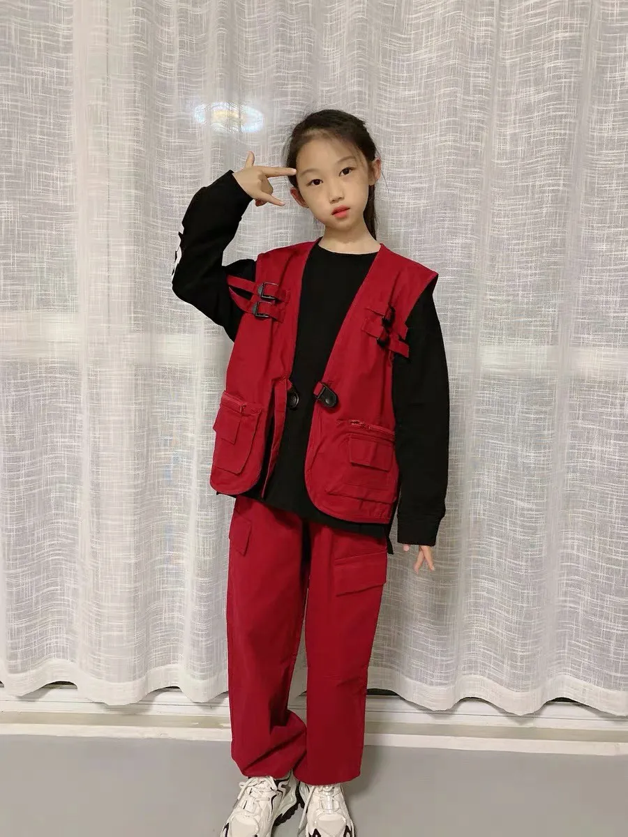 زي أداء للأطفال، مجموعة رقص الشوارع، زي رقص رائع وسيم للأولاد، زي رقص المدرج للفتيات على طراز الهيب هوب #3