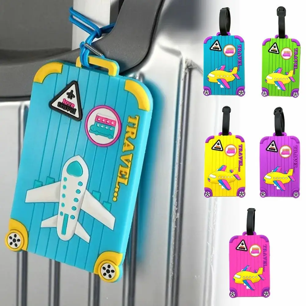 PVC Luggage Tags Portable Soft Silicone Anti-lost Baggage Label Cartoon Airplane Travel Supplies Suitcase Tags