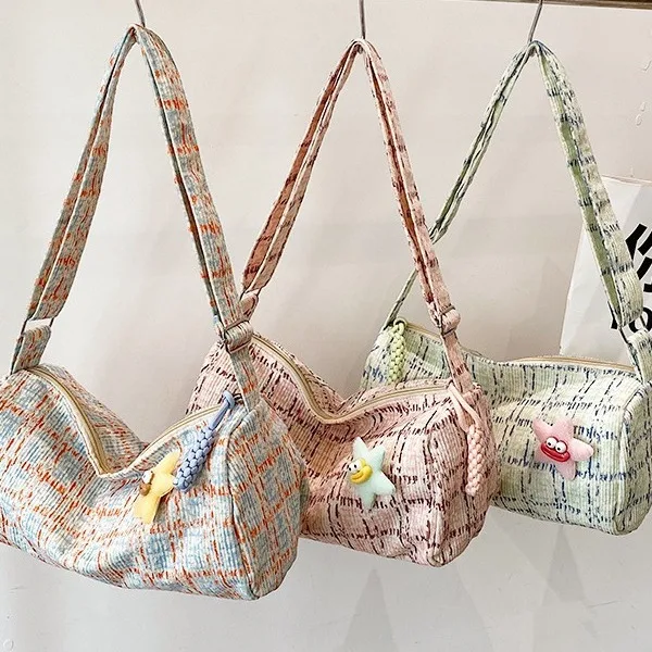 

2025 New Crossbody Bag for Women, Plaid Corduroy Stylish Minimalist Dumpling Bag, Trendy Large Capacity Shoulder Bag