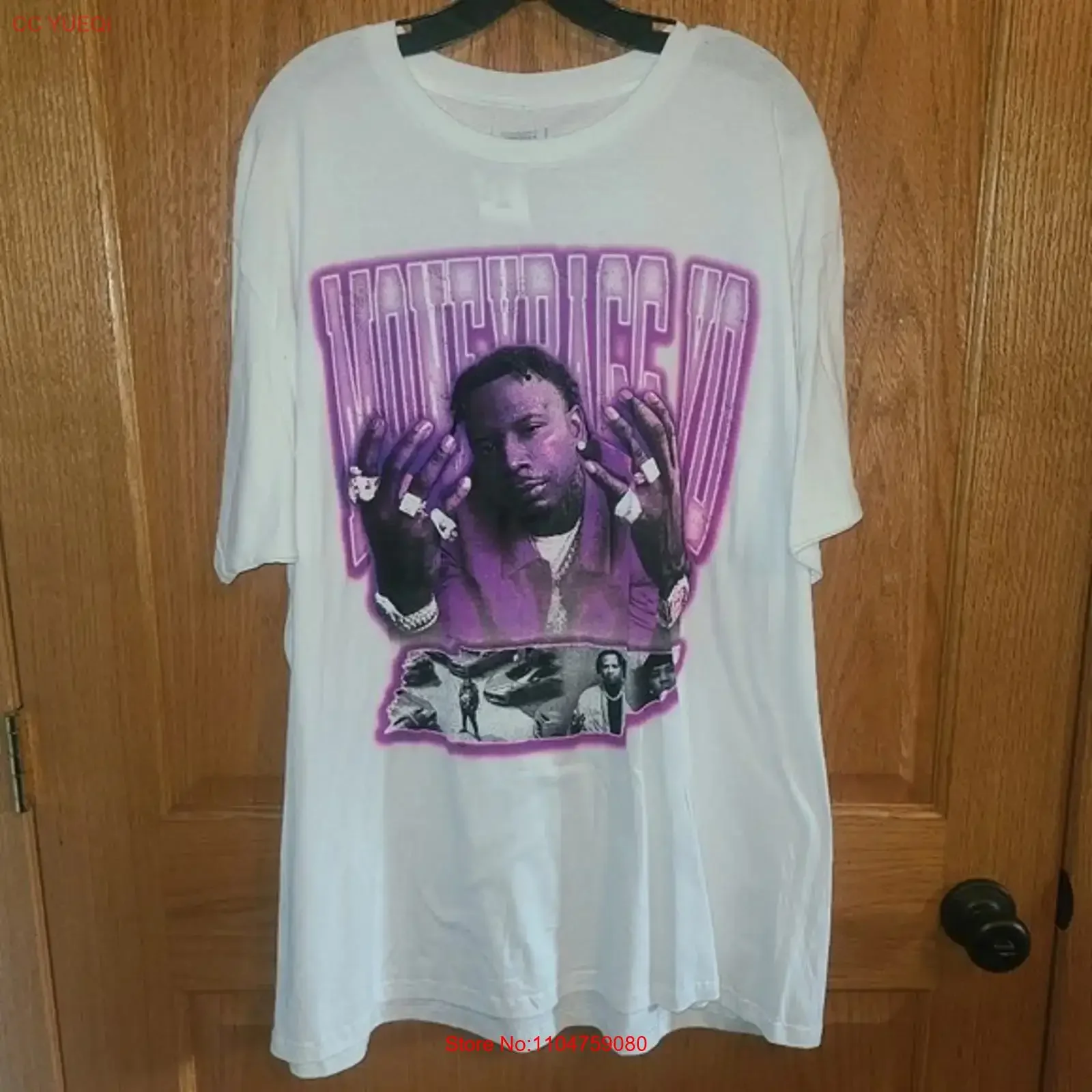 Camiseta Moneybagg Yo para Hombre, Blanca y Morada, Talla XXL, Nueva con Etiqueta, Estilo Urbano Vintage de Rue21, Diseño Lavado, Ropa de Diseñador Elástica