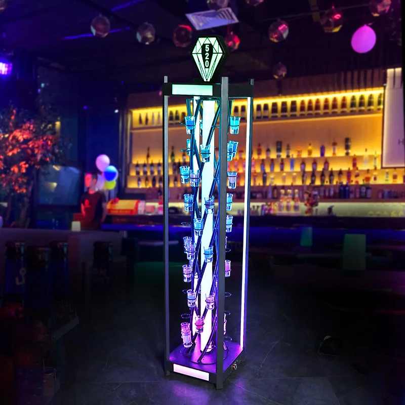 

Бар из кованого железа, вращающийся светящийся подстаканник, держатель для ночного вина, один напиток, светодиодная многослойная стойка для коктейльного стекла