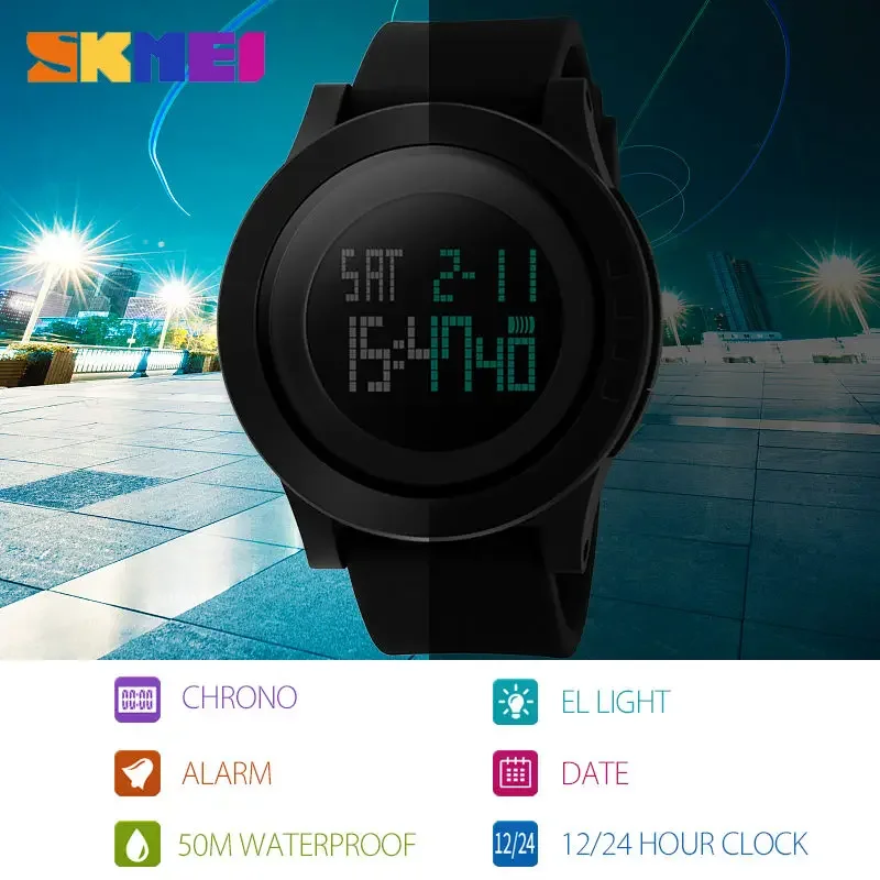 SKMEI 1142 Waterproof Alarm Calendar Watches relogio masculino Sport Watch Men LED Large Dial Digital Watch