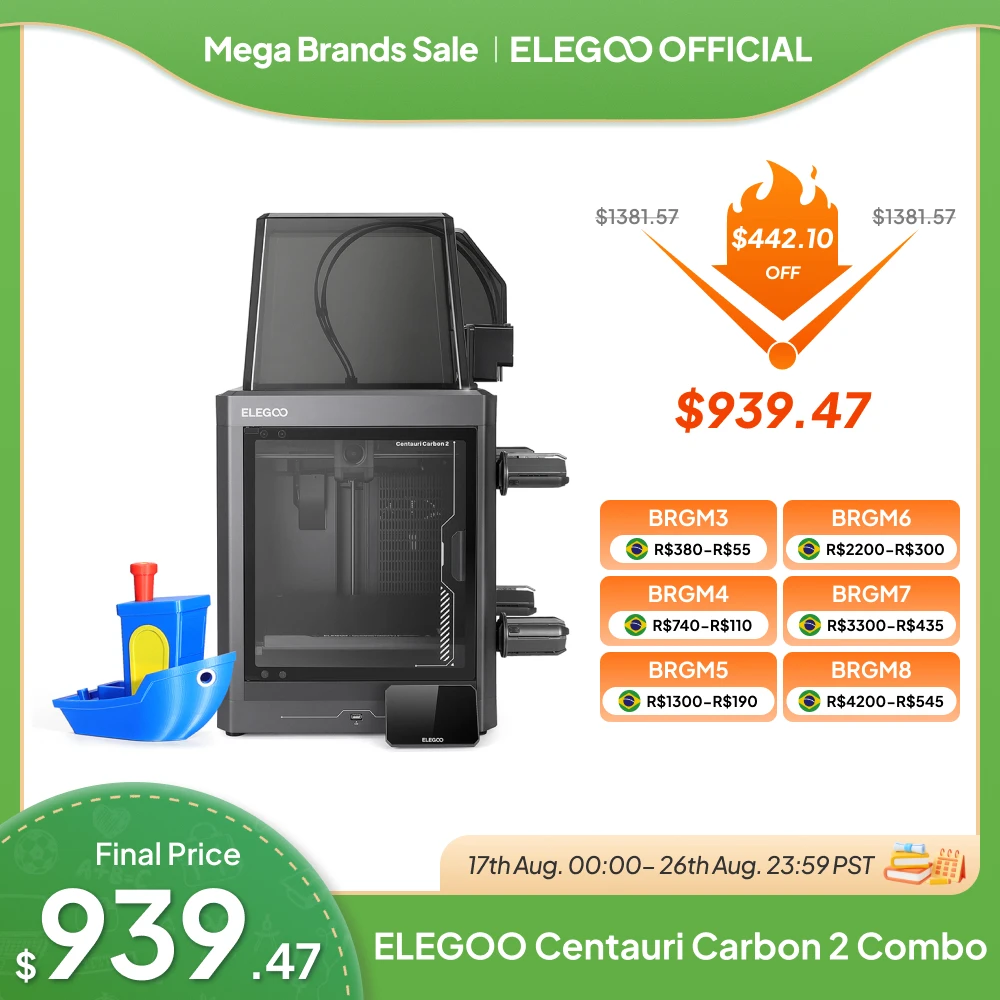 ELEGOO Centauri Carbon 2 Combo 3D Printer,Multi Color Magic with Max Speed 500mm/s,4-Color Printing with CANVAS,256x256x256mm