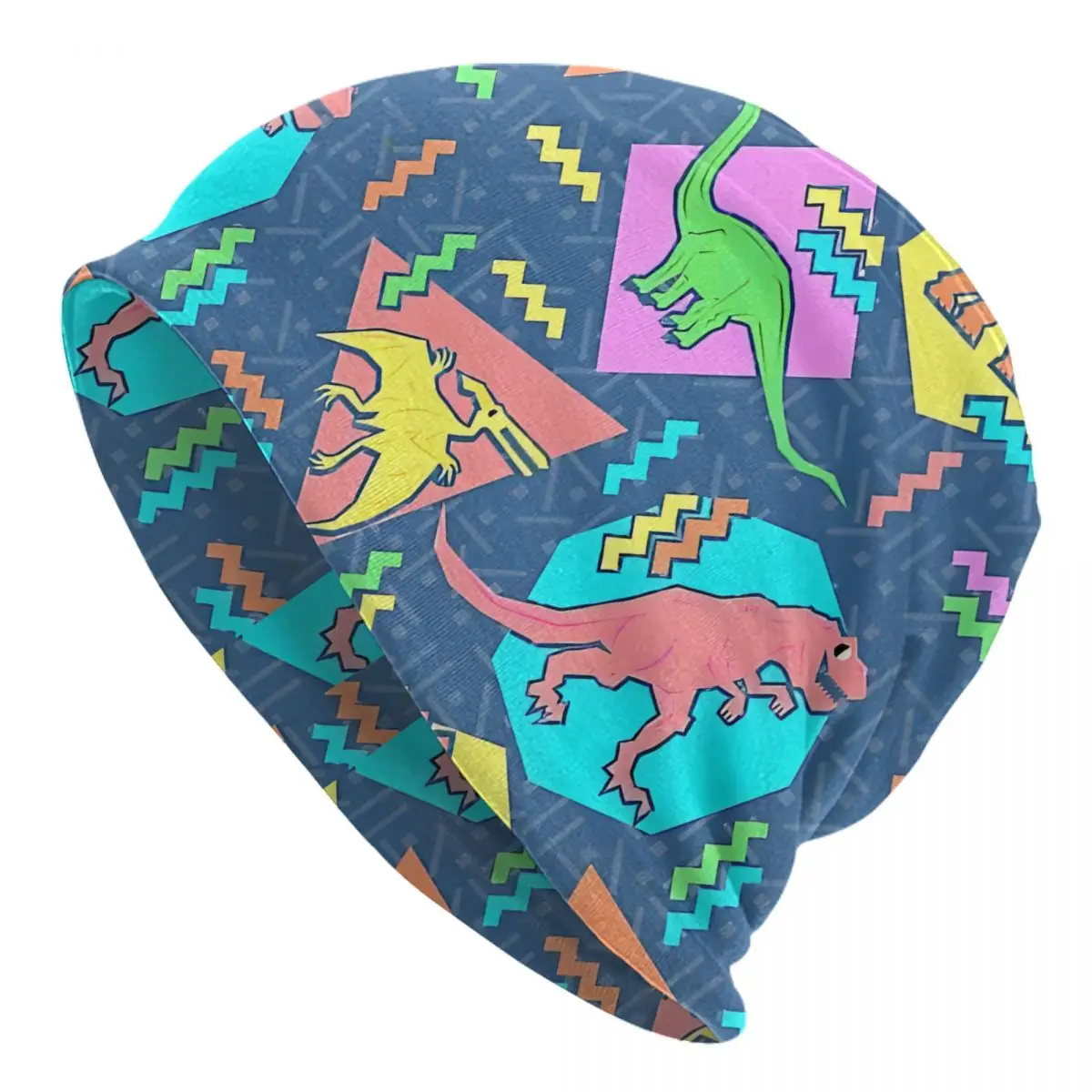 Nineties Dinosaurs Pattern Autumn Female Thin Beanies Double Used Outdoor Bonnet Hats