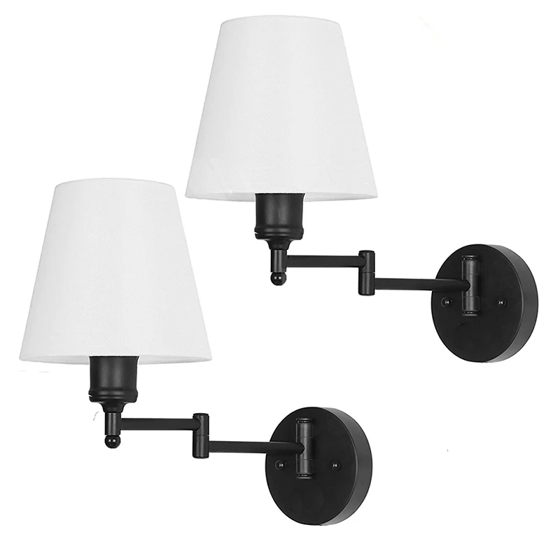 QUASHION Modern Simple Nordic Wall Lamp Fabric Lampshade Bedroom Bedside Swing Sconce Light Home Decor Lamp With Dimmable Switch