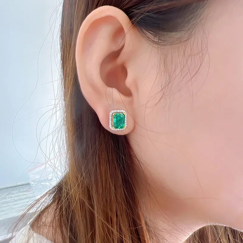 Imagem -04 - Sterling Silver Daily Emerald Earrings Diamante Quebrado Ice Cut Alto Carbono sem Alergia Cor Rectan Carat 925