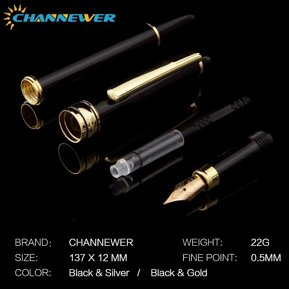 STONEGO Classical Black Metal Fountain Pen with Converter, Calligraphy Writing Drawing Journal Business Gift Pen