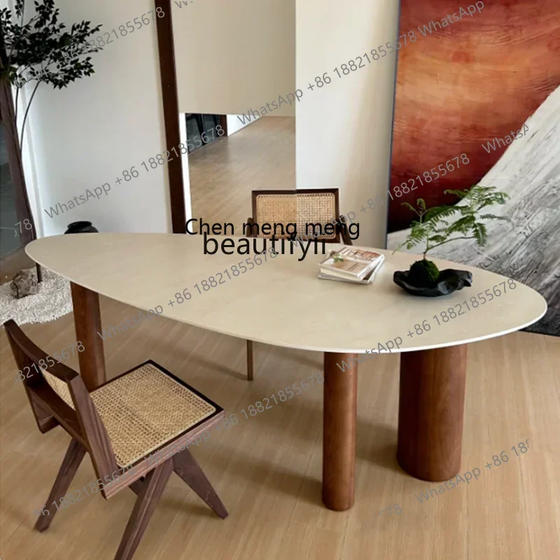 Medieval solid wood dining table Modern special-shaped oval creative Nordic desk dining table customization5556