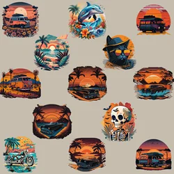 13-Pack Holiday Sunset Theme Iron-on Transfer Stickers,Vinyl Heat Transfer Patches for DIY Clothing T-Shirt Heat Transfer Film