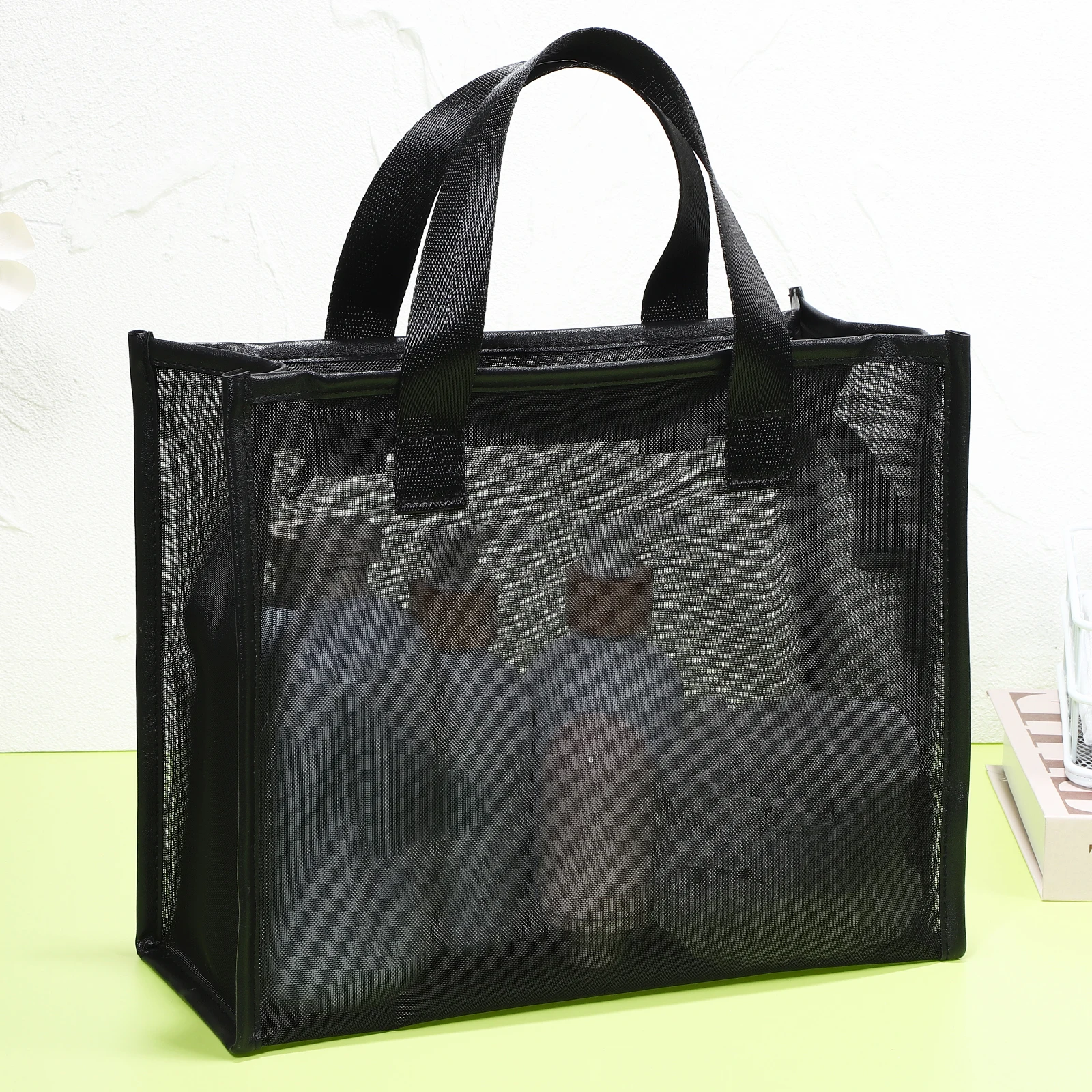

Black Nylon Mesh Makeup Bag 25x22x10cm Travel Organizer Pouch With Zipper For Women Storage Toiletry
