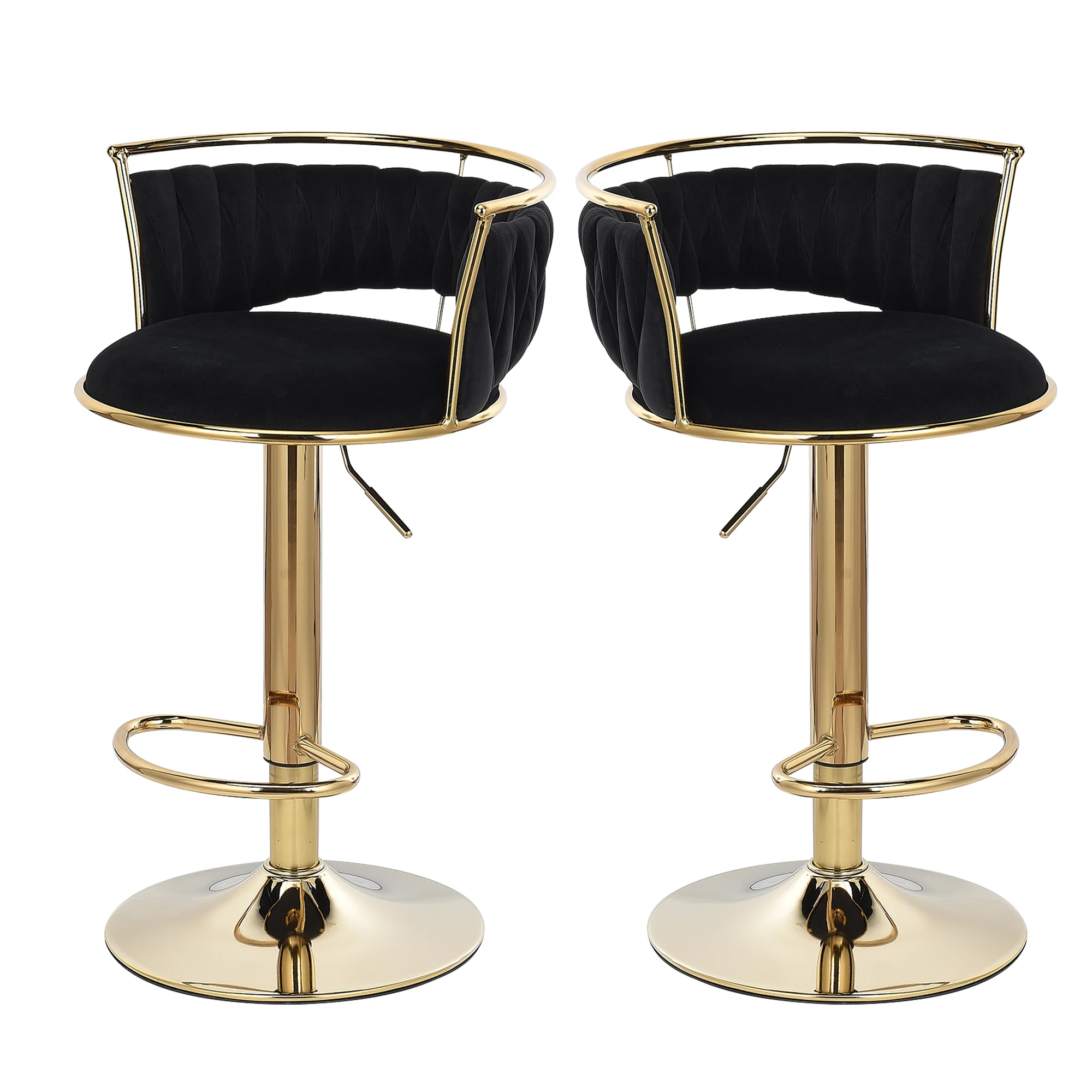 2 szt. Stołek barowy z regulacją wysokości, mały stołek barowy z oparciem, krzesłem, aksamitem i metalowym stołkiem na ladę, zestaw 2 szt.