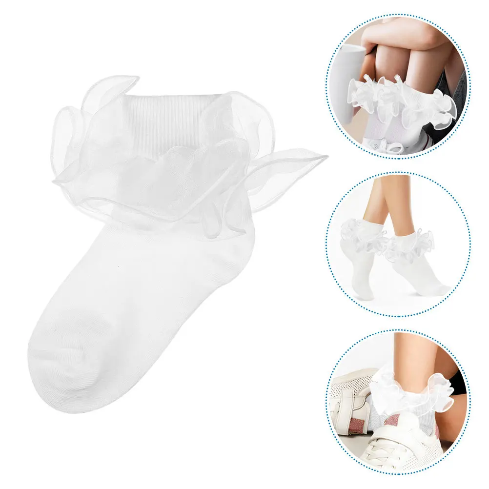 

1Pair Girls Ruffle Socks Cotton Lace Trimmed Elegant Breathable Comfortable Aesthetic Socks 6-8 Years Old Ruffle Sock