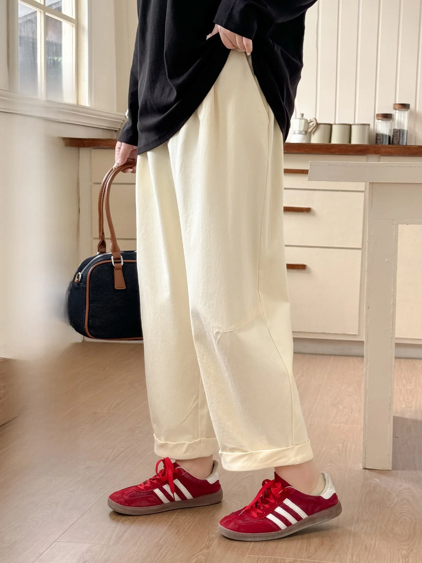 

plus Size Women's Harem Pants High Waist Cuffed Nine-Tenths Spring Summer Vintage Loose Fit Trousers Casual Sle Cotton