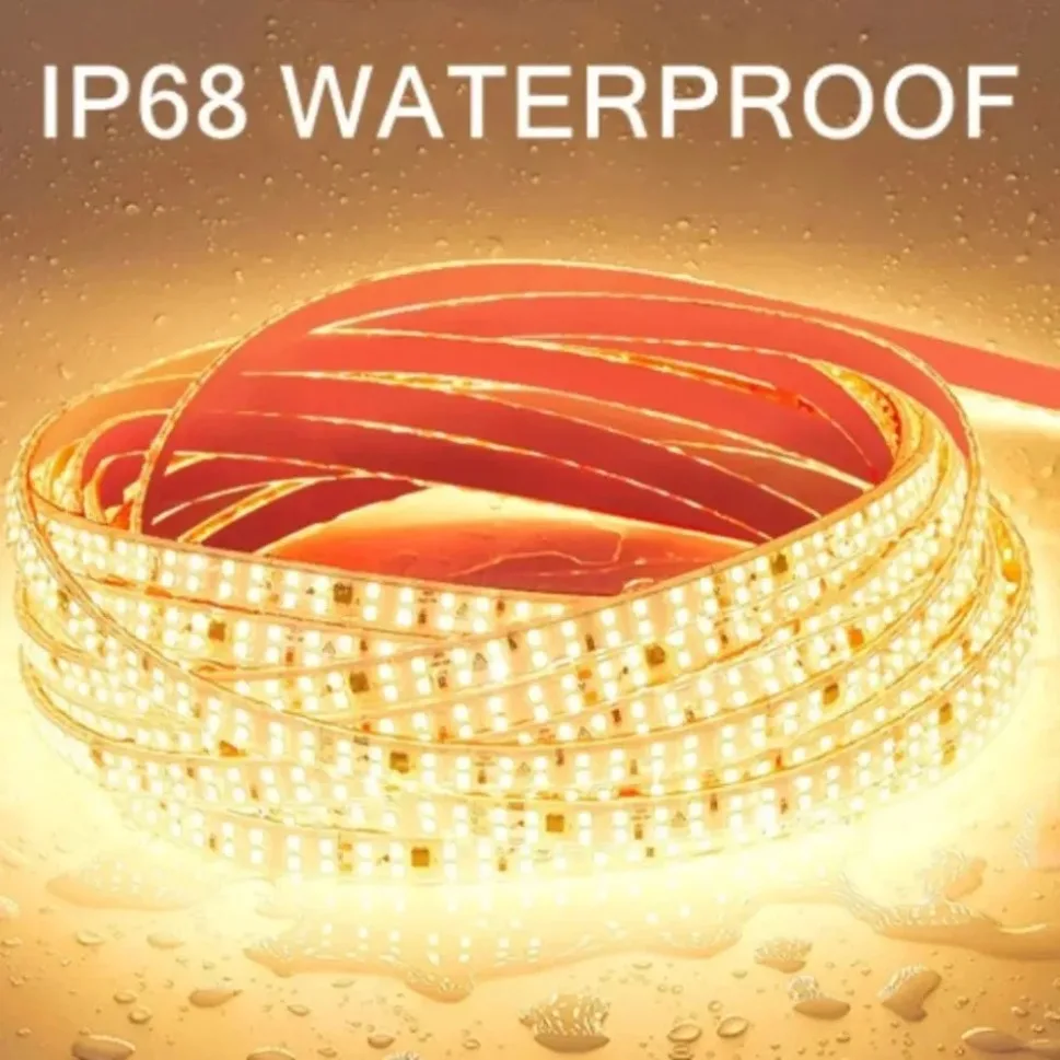 AC 220V230V Double Row LED Strip Lights 2835 240led/m Flexible Tape Rope Lamp Warm White 4000K With 2Pin Wire 5/10/15/20/30m