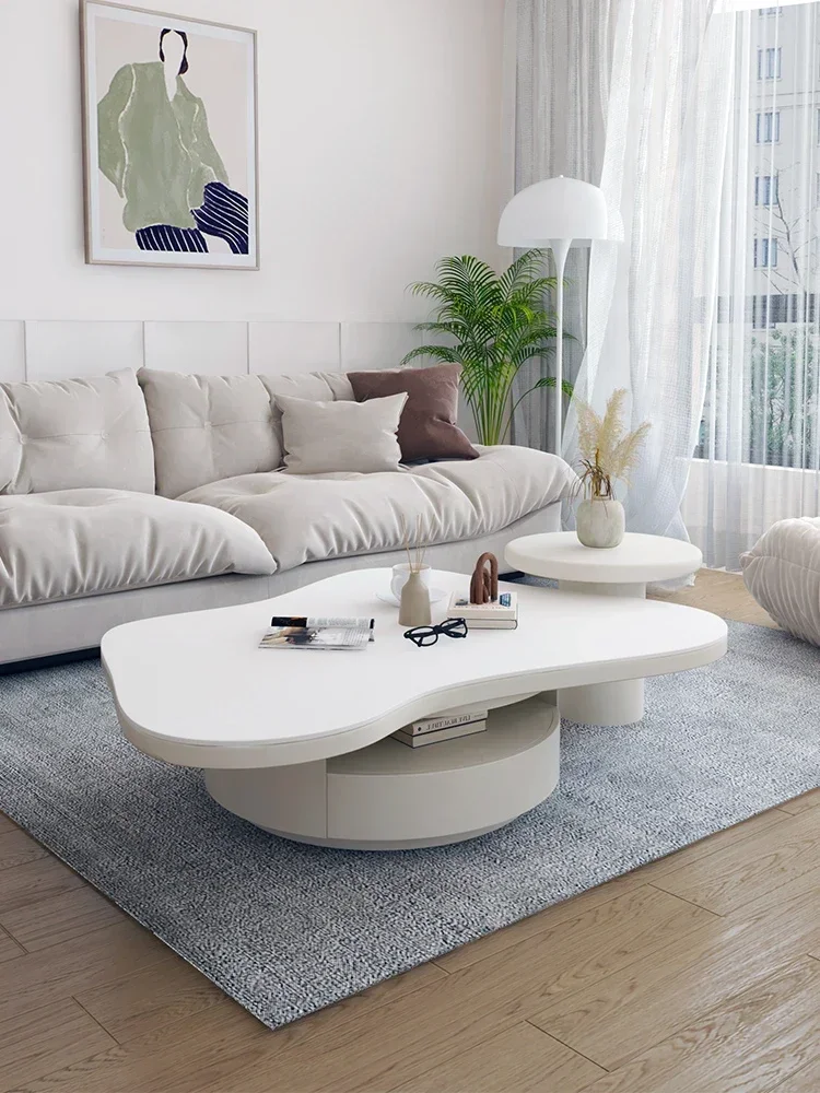 

French cream wind cloud rock slab coffee table 2022 new special-shaped irregular living room house hold apartment design sense