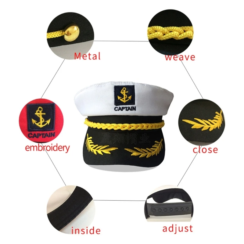 Kids Yacht Boat Ship Captain Cosplay Hat Marine Embroidered Caps H9ED