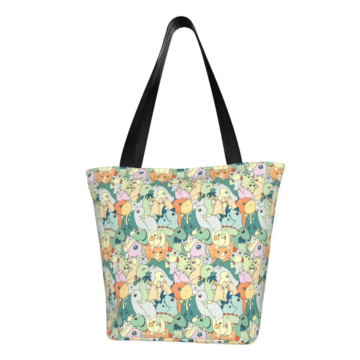 Custom Dino Dinosaur Pattern Canvas Shopping Bag Women Recycling Grocery Cartoon Tote Shopper Bags