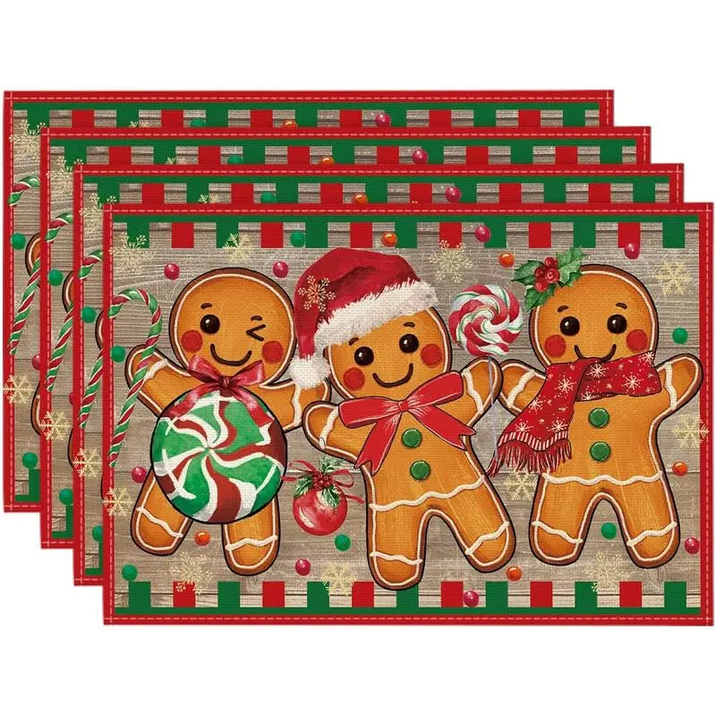VIKAMA Three Gingerbread Man Christmas Mat Waterproof and Insulated Table Mat Holiday Party Home Restaurant Table Decor Mat