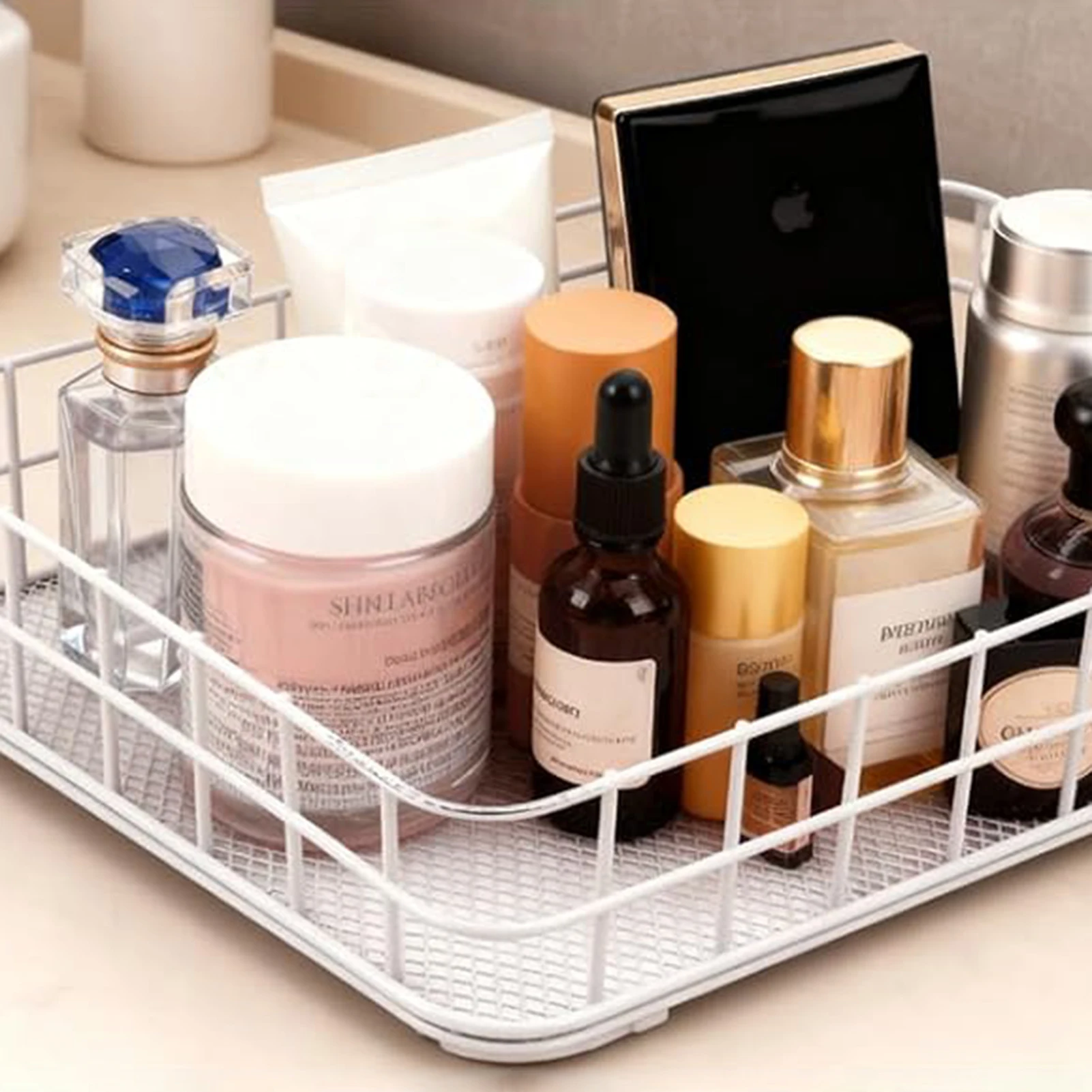 

Desktop Organizer Basket Durable Metal Steel Storage Rack For Hair Accessory Jewelry Cosmetic Skin Care Product Home Storages