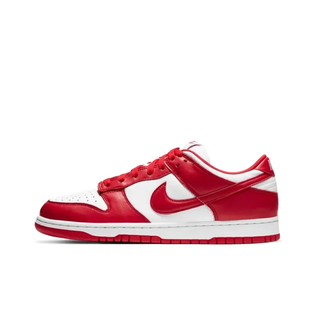 Nike White and Red Colorway Dunk Low Original Men's and Women's Fashion Board Shoes Wear resistant Slip Resistant Casual Shoes