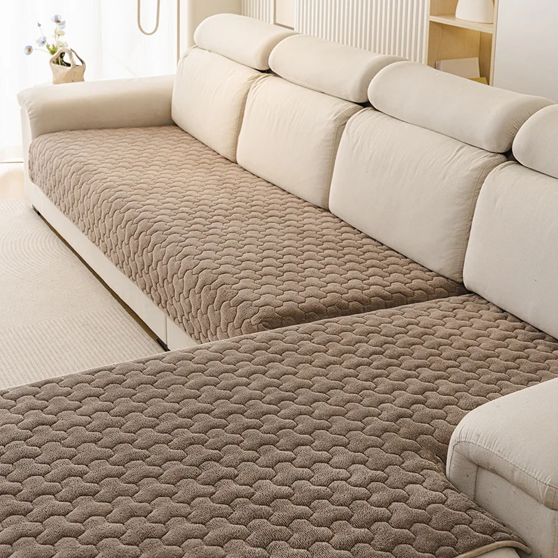 Flannel Sofa Cushion Thickened Plush Warm Non-slip Seat Cushion 2026 New Leather Sofa Cover Four-season Universal Solid Color
