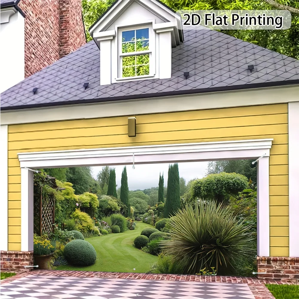 2D FLAT 1pc Garage Door Banner, Lush Garden Oasis Design for Garage Doors, Vibrant & Long-Lasting