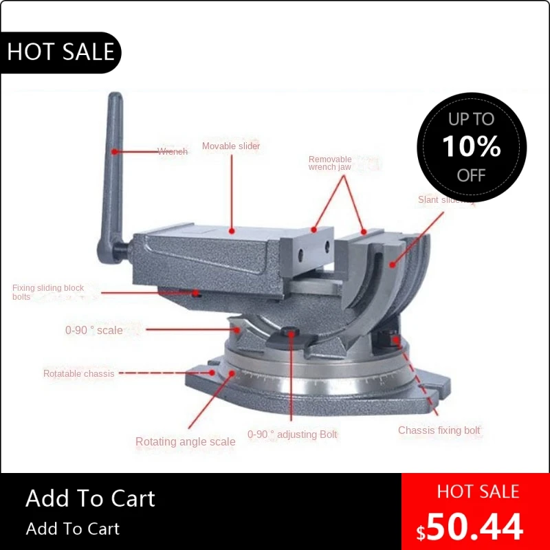 08170 High precision 4 Inch Inclinable Angle Solid Flat Tongs 360-Degree Rotary Precision Taper Vise Precision Hig