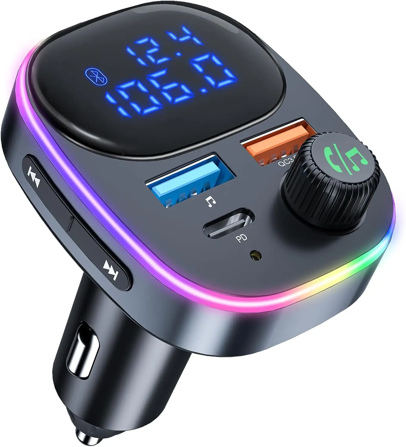 Bluetooth 5.3 FM Transmitter for Car PD20W+QC3.0 USB Charger Music Radio Adapter,7 Colors LED Backlit/Hands-Free Calling/U-Disk