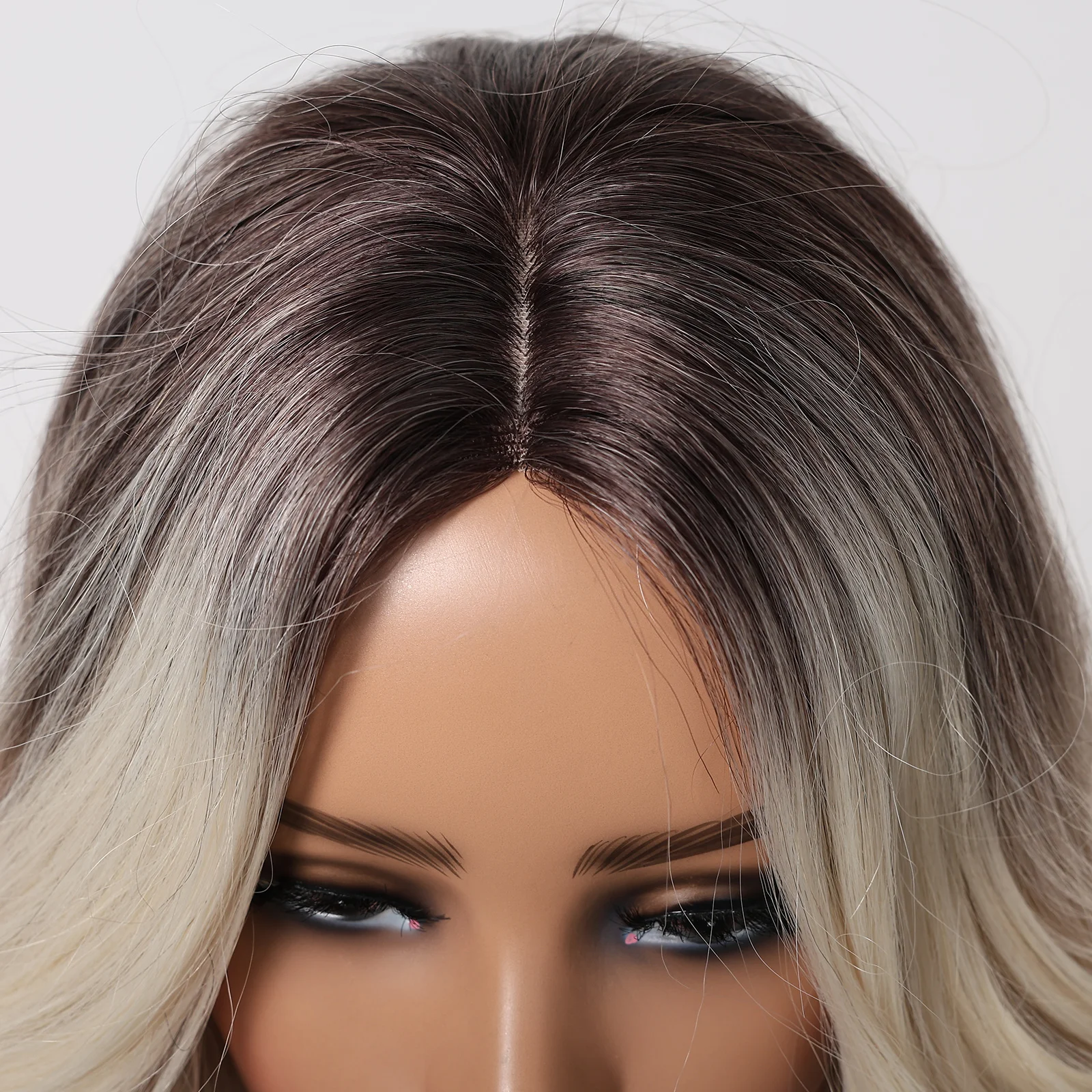 Blend Human Hair Wigs Ombre Blonde Long Wavy Human Hair Blend Wigs Hand Tied Hairline Lace Wig for Women Daily Use