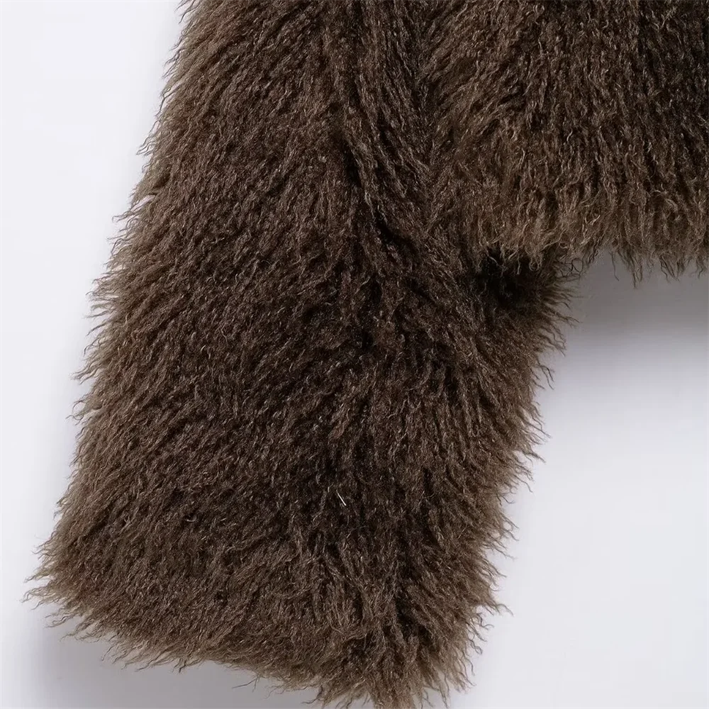Taop&Za women's 2024 new simple and versatile warm collar artificial fur effect casual fur short jacket
