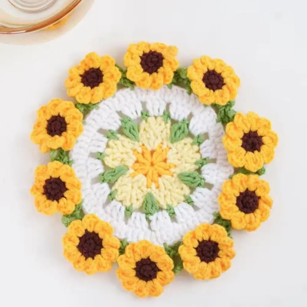 Handwoven Flower Bouquet Coasters Washable Heat Resistant Crochet Coasters Mini Cute Coffee Table Cupmat Mother's Day Gift