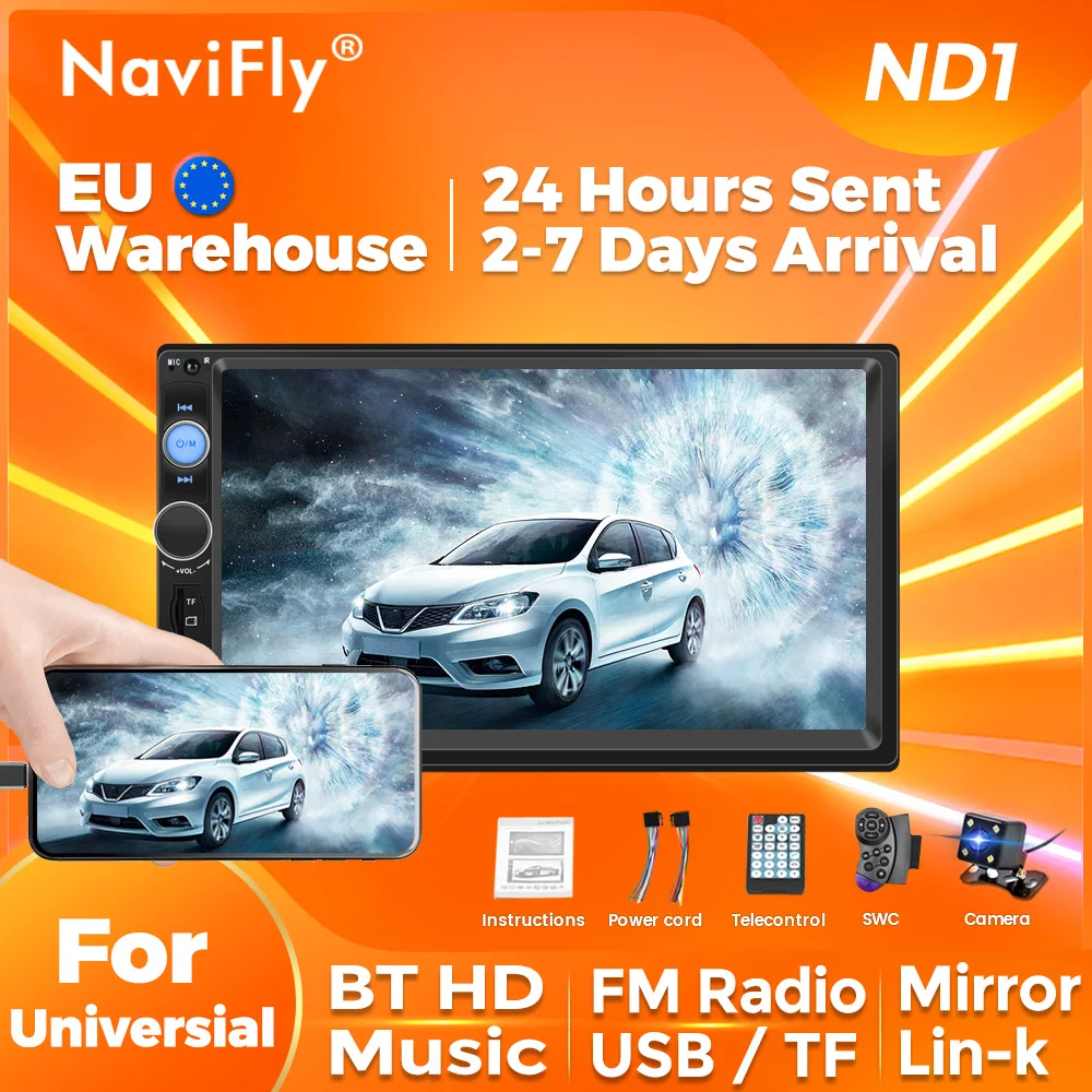 

NaviFly 7inch HD Touch screen 2DIN MP5 Player Car Radio Universal HD Video Smart Multimedia Player USB BT TF Mirror Lin-k HD FM